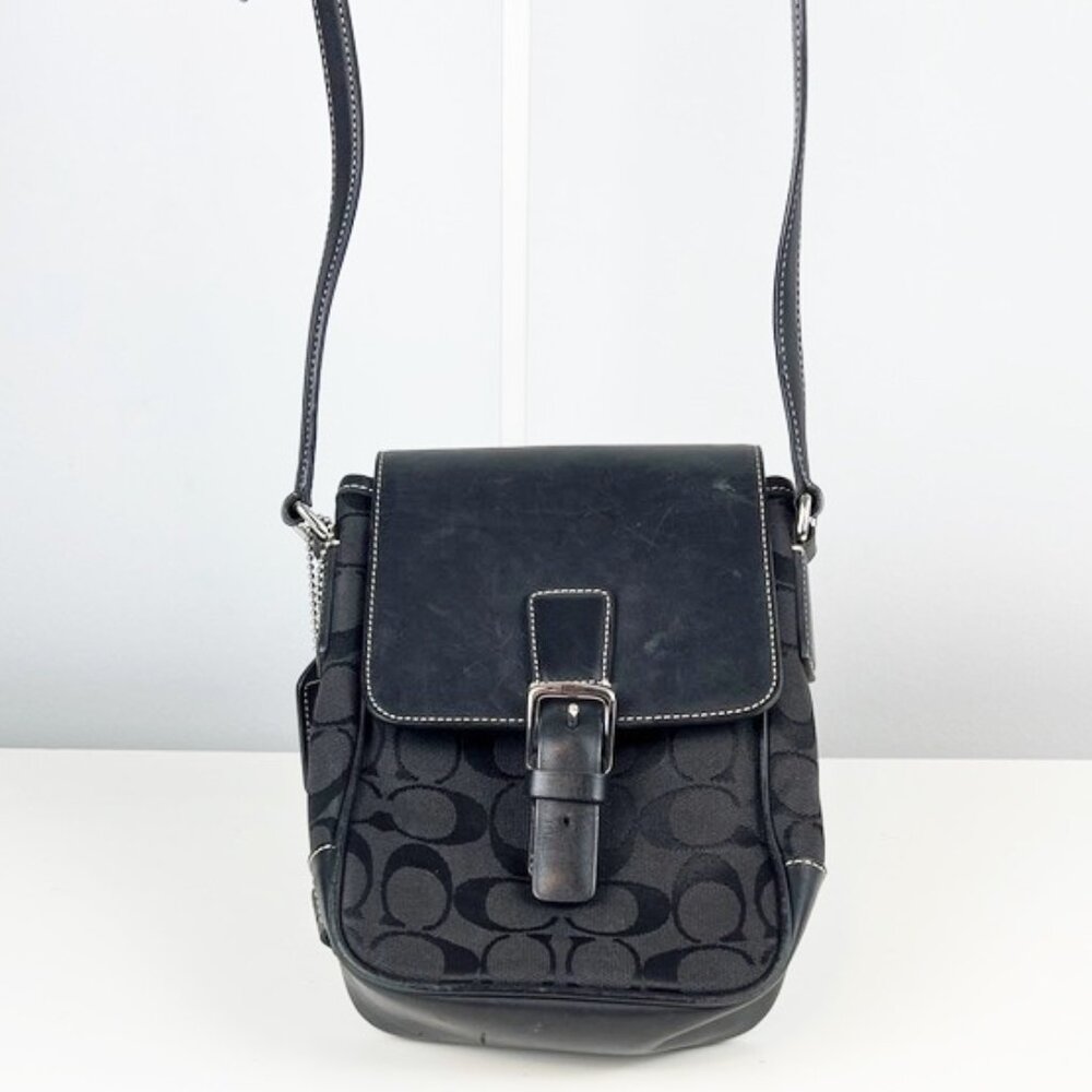 Coach Jacquard Canvas Leather Signature Monogram Swingpack Crossbody Bag 6098